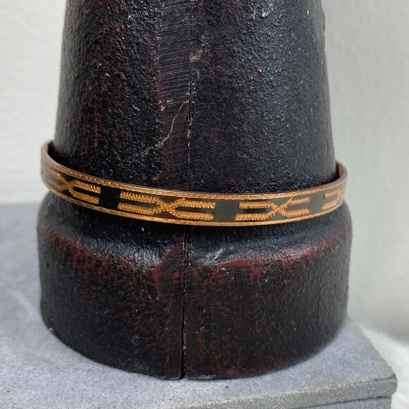Vintage Jewelry - Vintage Copper Etched Black Enamel Cuff Bracelet Native